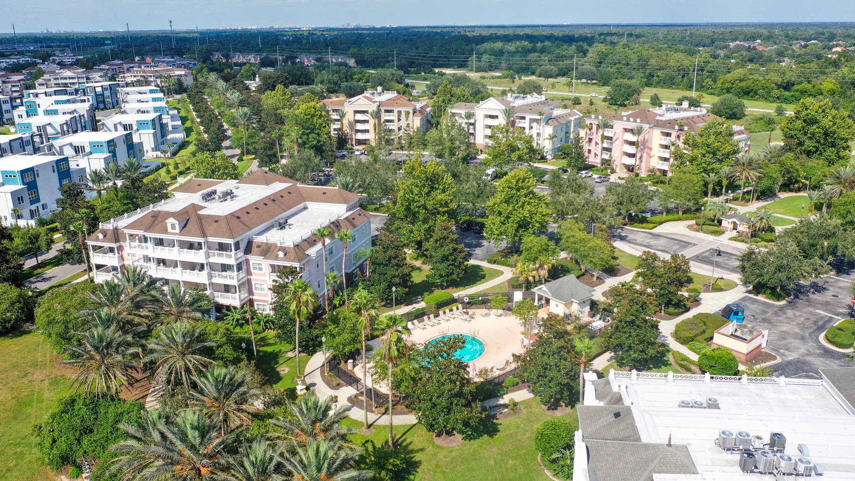 drone shot of condo in reunion community
